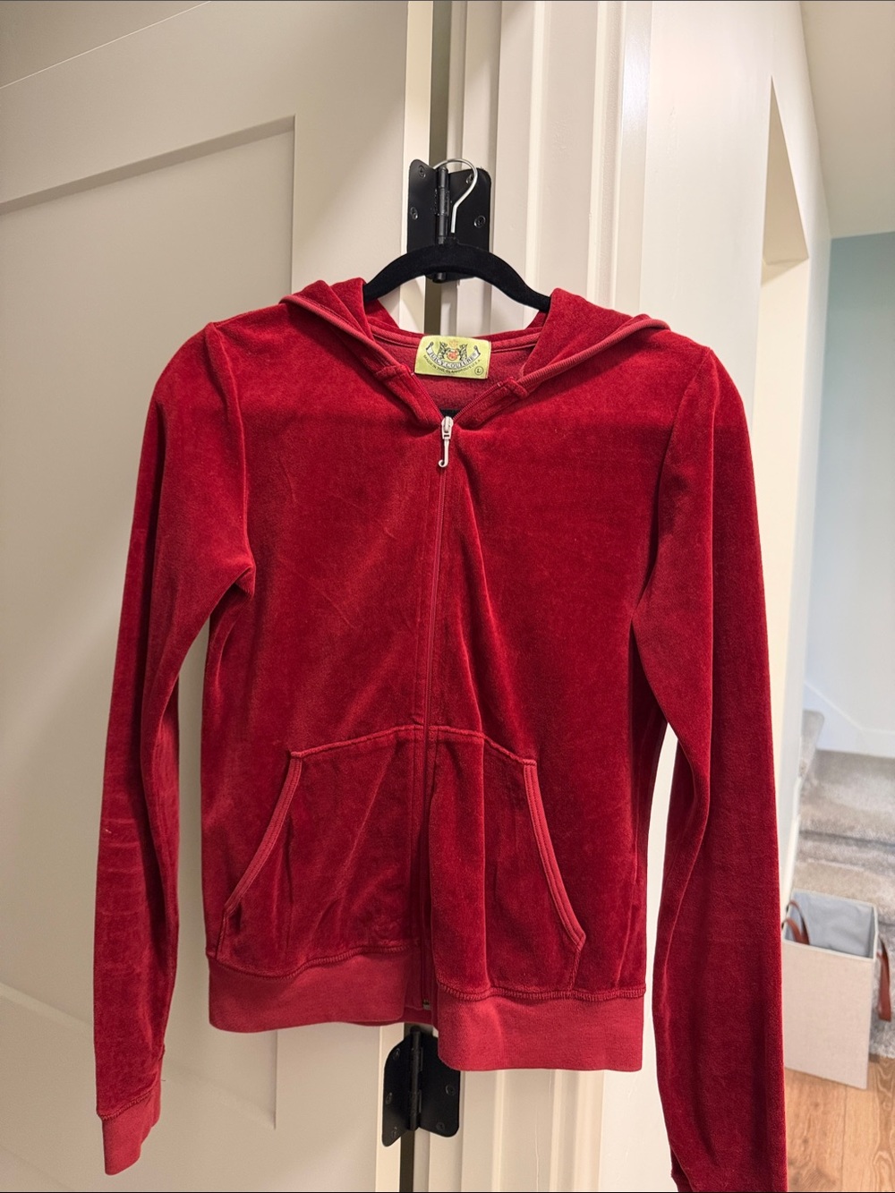 Women’s Red Velour Zip-Up Hoodie